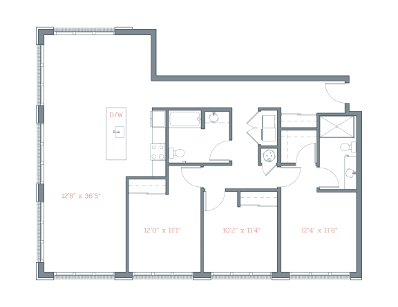 1620 Sq. Ft. C1 Floor Plan at The Platform, Norwalk, Connecticut