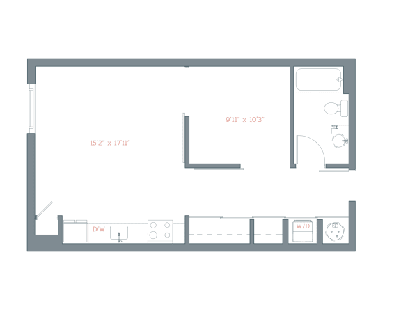 610 Sq. Ft. S3 Floor Plan at The Platform, Connecticut, 06854