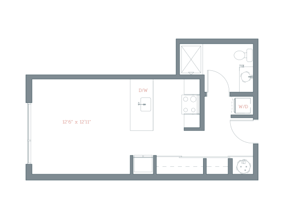 440 Sq. Ft. S4 Floor Plan at The Platform, Norwalk, CT, 06854