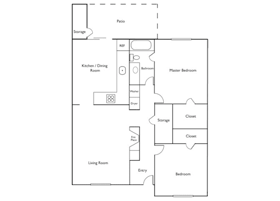 2 Bed 1 Bath Floor Plan at The Retreat, Sumner, Washington