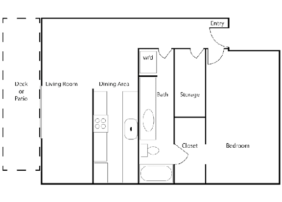 1 Bedroom 1 Bath Floor Plan at The Retreat, Sumner, 98390