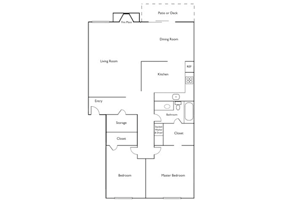 2 Bedroom 1 Bath Floor Plan at The Retreat, Sumner, WA, 98390