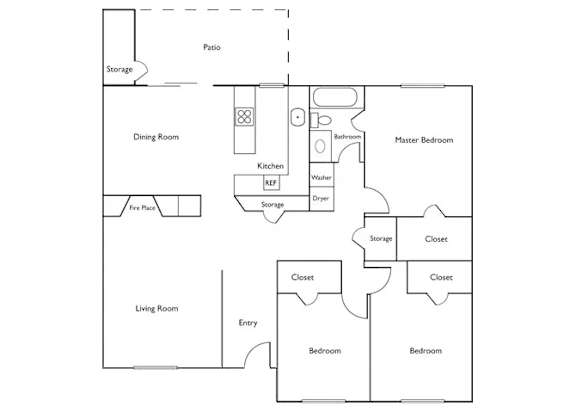 3 Bedroom 1 Bath Floor Plan at The Retreat, Sumner