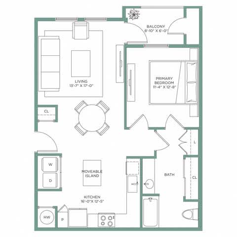 A floor plan of a house with a living room, kitchen, bathroom, and bedrooms.