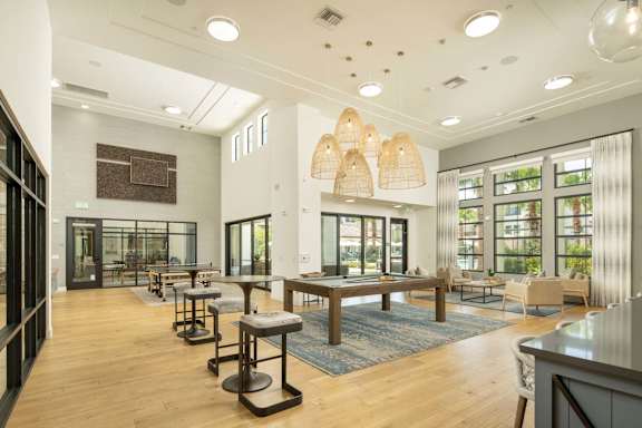 A modern interior with wooden floors and furniture.