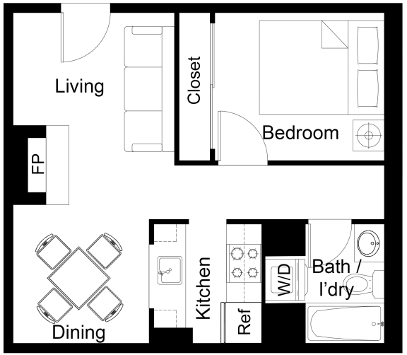 Floor Plan  1 Bedroom Apartment in Seattle