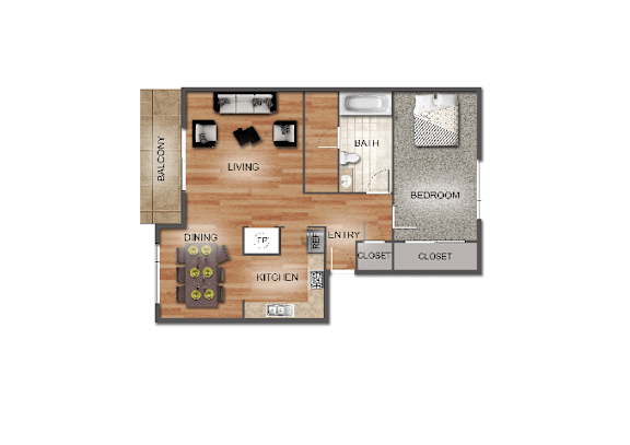 1 Bed 1 Bath Floor Plan 1 Bed 1 Bath Floor Plan at Brookstone, SeaTac