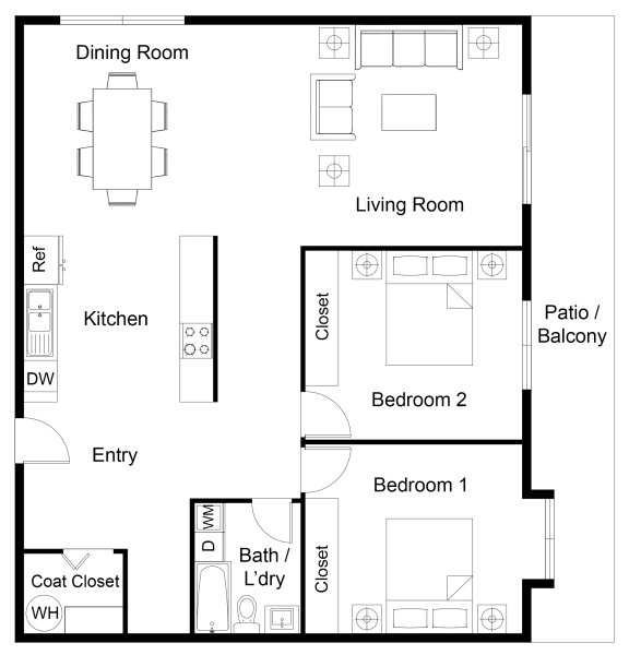 a floor plan of a small room with a living room and a dining room