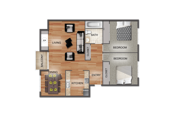 Floor Plan  Two Bedroom One Bathroom Floor Plan | Brookstone Apartments in Seatac, WA