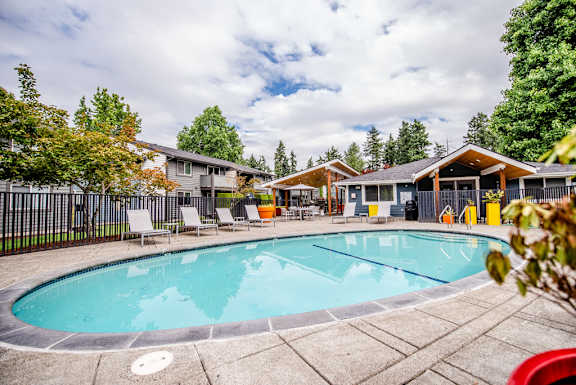 the swimming pool at our apartments at Aero Apartments, Tacoma, 98444