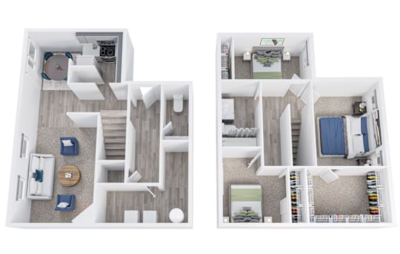 Floor Plan  A floor plan of a house with two bedrooms, a living room, a kitchen, and a bathroom.