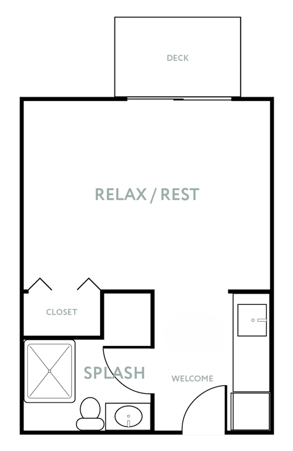 A floor plan of a house with labeled rooms such as "RELAX/REST" and "SPLASH".