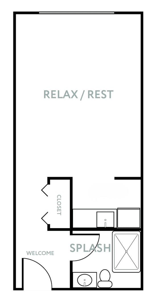 A floor plan of a room with a section labeled "RELAX/REST".