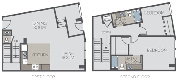 A diagram of a two-story house with labeled rooms.