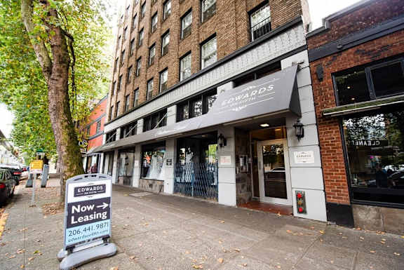 A leasing sign at Edwards on Fifth, Seattle, WA, 98121
