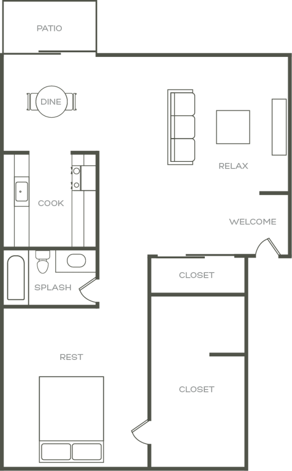 1 Bed 1 Bath Floor Plan