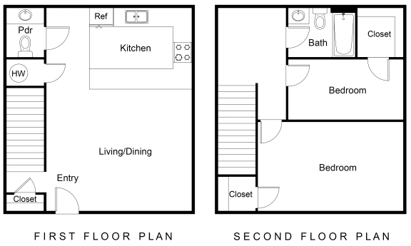 2 Bedroom 1.5 Bath Floor Plan