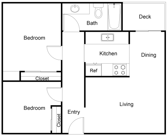2 Bedroom 1 Bath Floor Plan