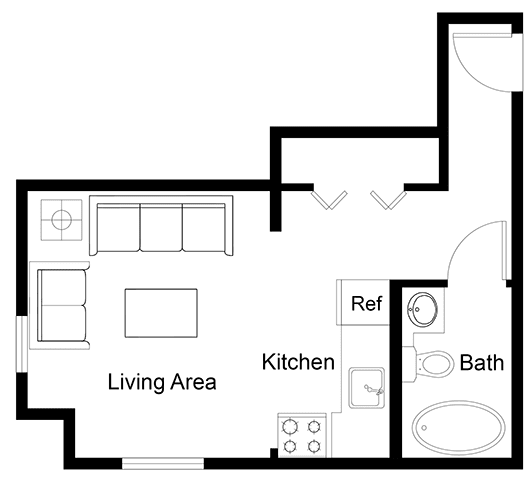 Studio A Floor Plan at Zindorf, Seattle, WA