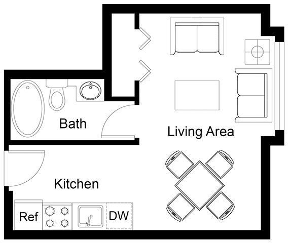 Studio C Floor Plan at Zindorf, Seattle, WA, 98104