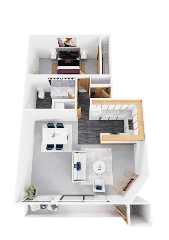 Floor Plan  A floor plan of a house with a living room, kitchen, dining room, and bathroom.
