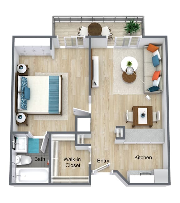 1Bed 1Bath Floor Plan at Aventine at Lantana - 55+ Active Adult Apartments, Lantana, FL