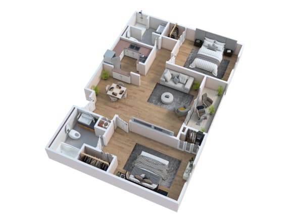 a 3d floor plan of a house with a bedroom and living room