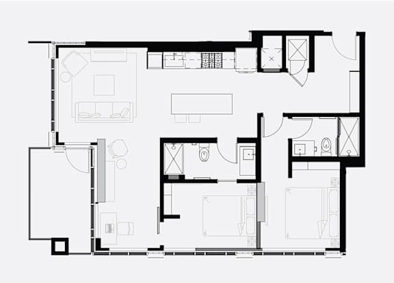 A black and white floor plan of a house with multiple rooms.