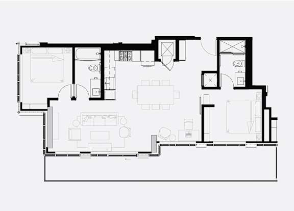 A black and white floor plan of a house with multiple rooms.