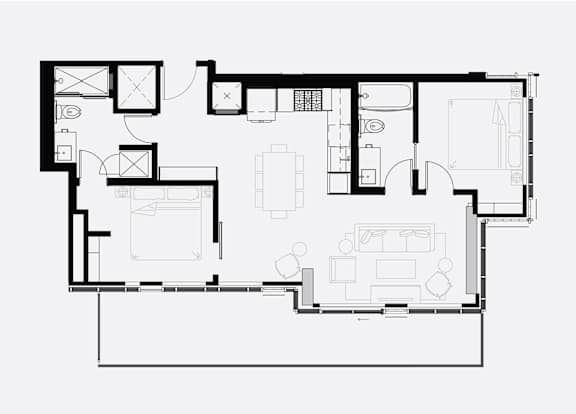 A black and white floor plan of a house with multiple rooms.