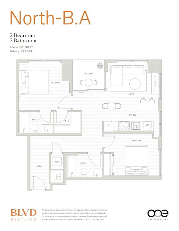 North-BA Floor Plan at BLVD Beltline, Calgary, AB, T2G 2K4