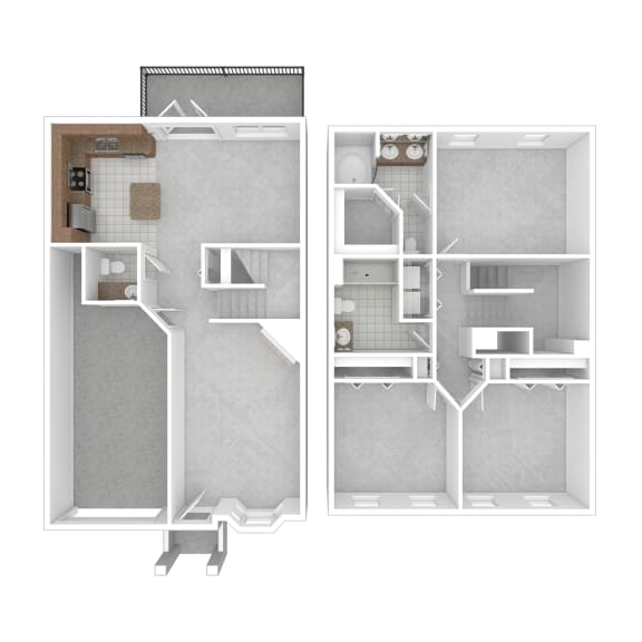 a floor plan of two bedrooms with a bathroom and a living room