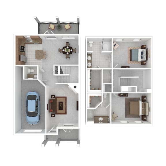 a floor plan of a house is shown with two different views of the house
