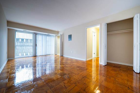 Silver Spring House Studio Living Area facing sliding glass door