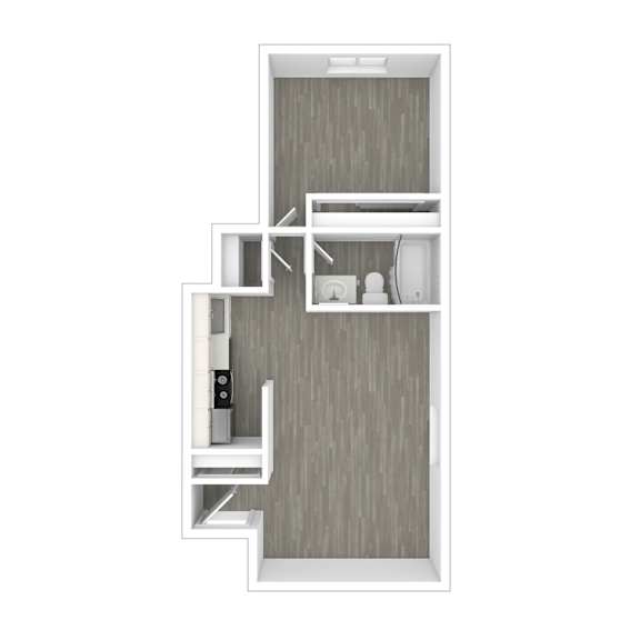 A white kitchen with a grey backdrop.