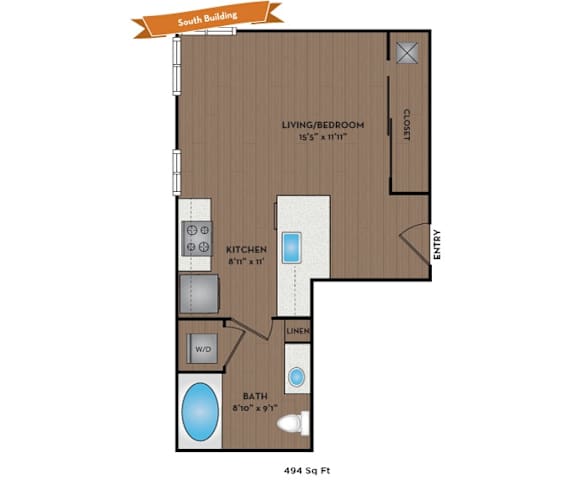 Metro 112 Apartments - Bellevue, WA - Anchor III floor plan 494 Sq Ft