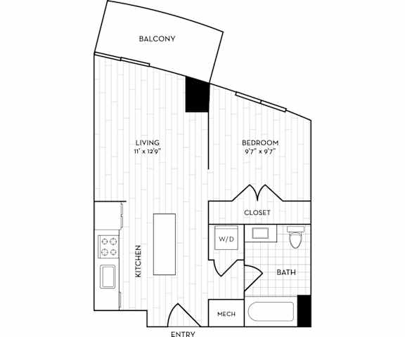 Velo Forest Hills Apartments - S2 Floor Plan 534 Sq Ft - Boston, MA Apartments