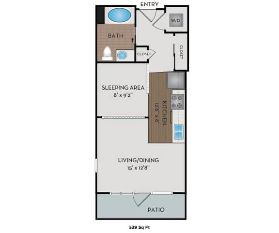 The Matisse - Portland, OR - Braque I floor plan 539 Sq Ft