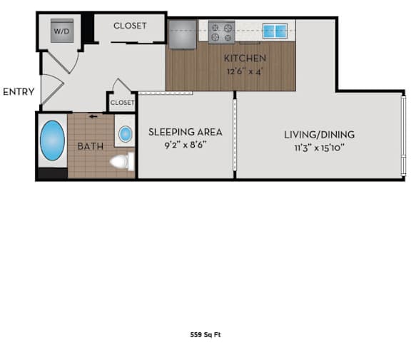 The Matisse - Portland, OR - Braque III floor plan 559 Sq Ft