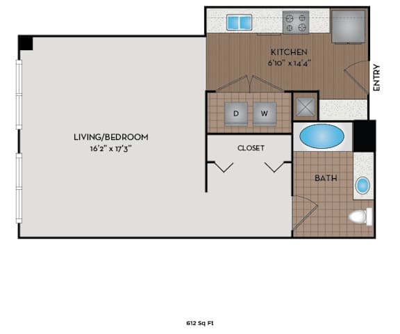 Metro 112 Apartments - Bellevue, WA - Anchor-V floor plan 612 Sq Ft