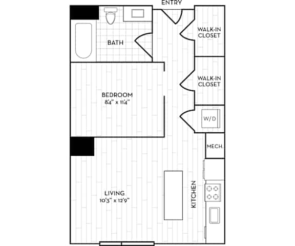 Velo Forest Hills Apartments - S7 Floor Plan 624 Sq Ft - Boston, MA Apartments