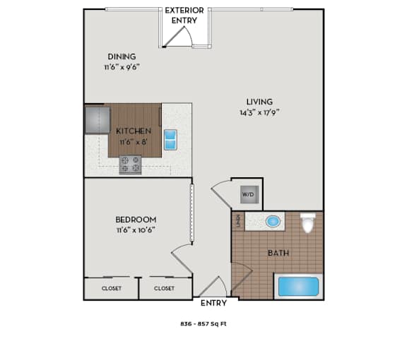 The Matisse - Portland, OR - Valadon I floor plan 857 Sq Ft