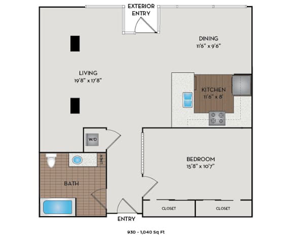 The Matisse - Portland, OR - Valadon II floor plan 930 Sq Ft