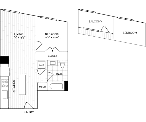 Velo Forest Hills Apartments - A2 Floor Plan 602-656 Sq Ft - Boston, MA Apartments