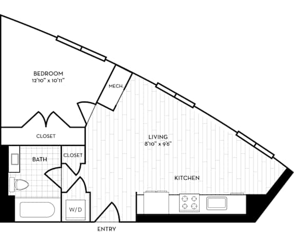 Floor Plan  Velo Forest Hills Apartments - Boston, MA Apartments -  A13 Floor Plan 626 SF