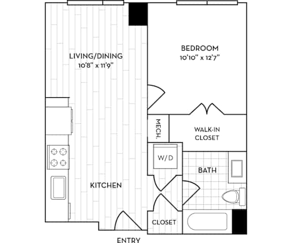 Velo Forest Hills Apartments - A10 Floor Plan 643-688 Sq Ft - Boston, MA Apartments