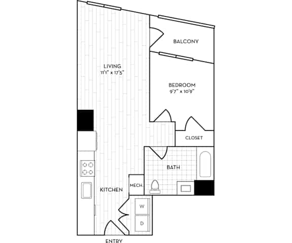 Velo Forest Hills Apartments - A3 Floor Plan 656 Sq Ft - Boston, MA Apartments