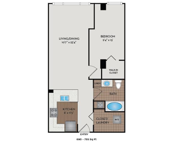 Metro 112 Apartments - Bellevue, WA - Cascade-II floor plan 755 Sq Ft