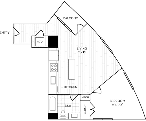Velo Forest Hills Apartments - A14 Floor Plan 706 Sq Ft - Boston, MA Apartments