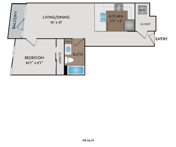 The Matisse - Portland, OR - Lautrec I floor plan 718 Sq Ft